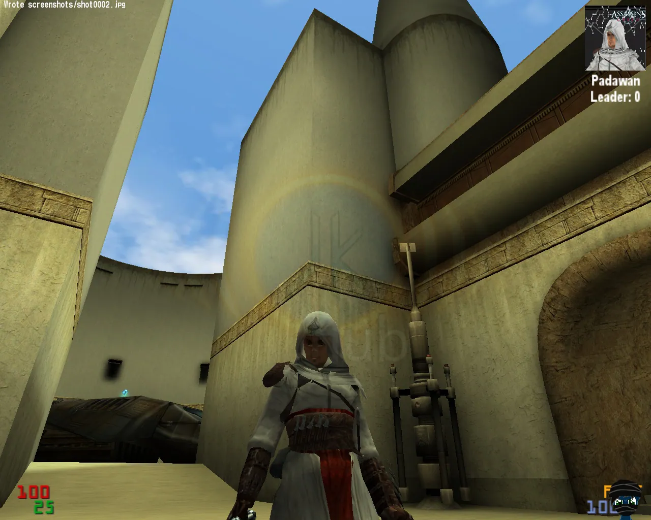 Front view of the Altaïr player model in Jedi Academy