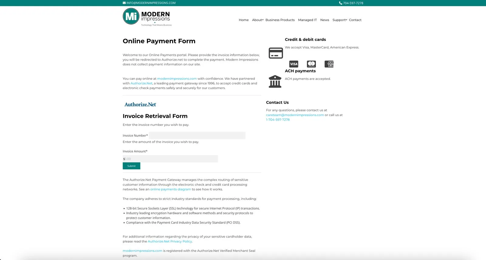 The online payment form, collecting an invoice number and amount