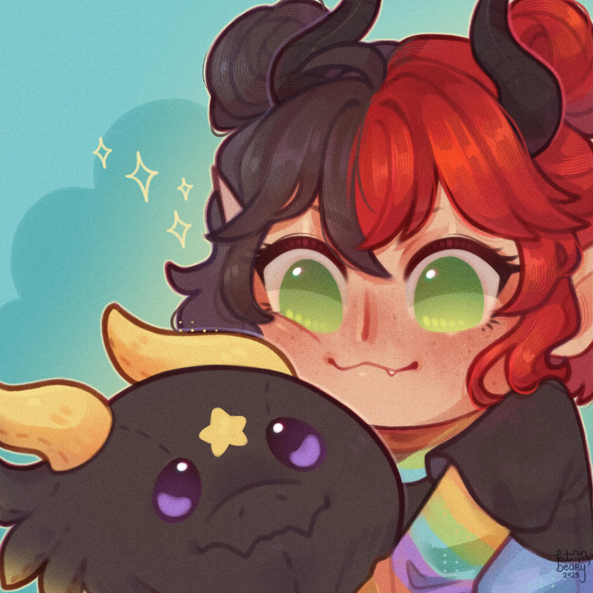 Starbie smiling with Nocturne perched beside her